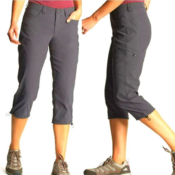 Eddie Bauer Travex Cargo Capri Active Pants Mid Rise Drawcord Hem Size 14 Gray - Picture 2 of 16